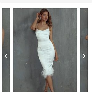 Selfie Leslie hopelessly devoted white feather dress